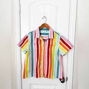 Atlantic Pacific X LAKE Sadie Poplin Top Rainbow Strips Medium